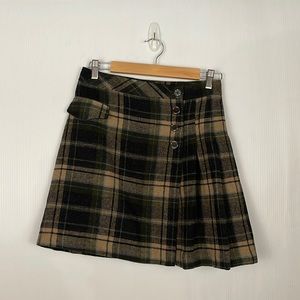Vintage Green Plaid Wool Skirt